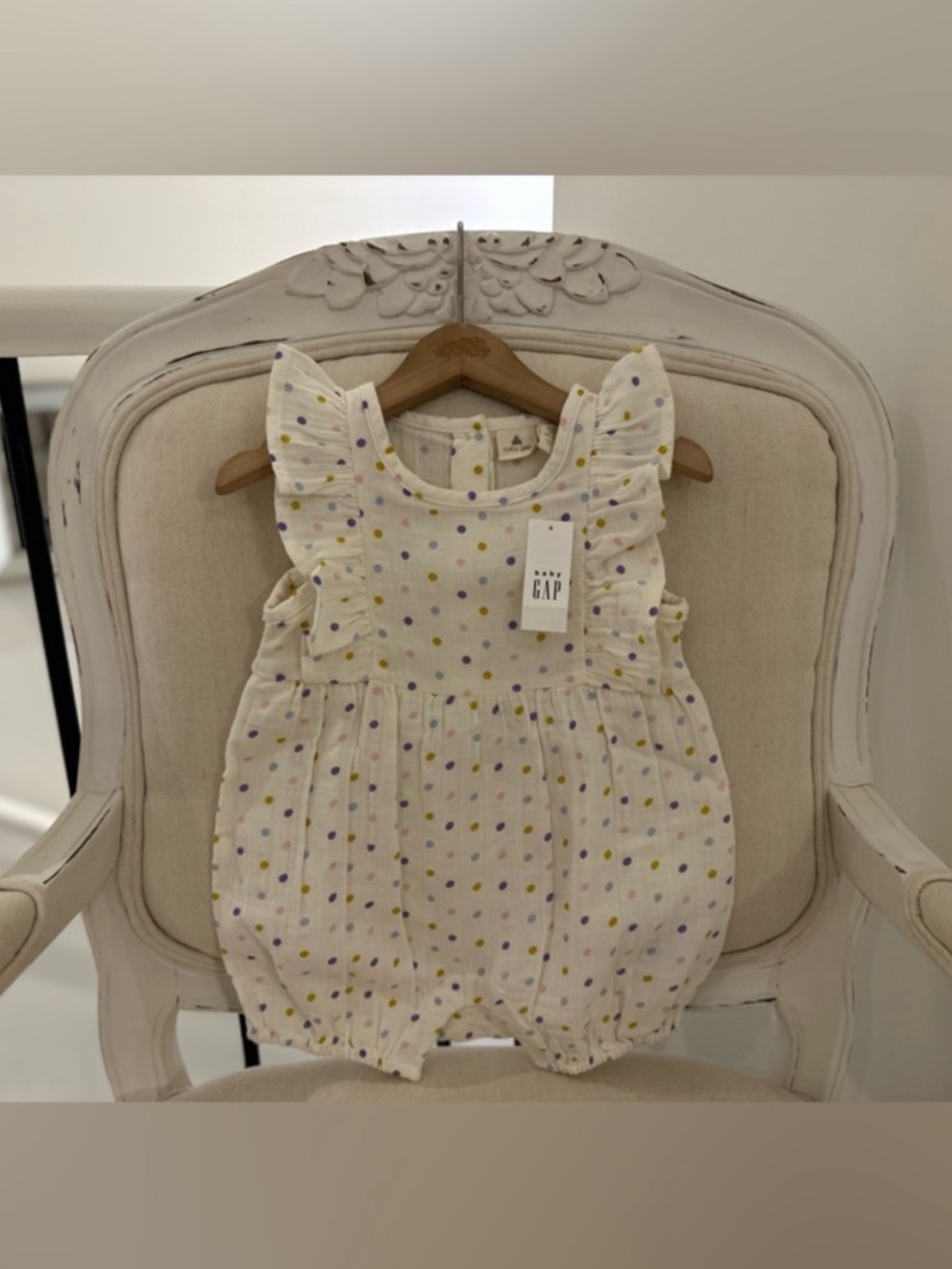 🤍 12~18 Mth GAP Ruffle Romper with Yellow and Purple Polka Dots 100% Cotton NWT